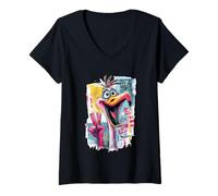 Femme Panneau Graphique Flamingo Peace Graffiti Pop T-Shirt avec Col en V