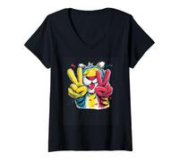 Femme Panneau Graphique Tiger Double Peace avec Personnage Pop rétro T-Shirt avec Col en V