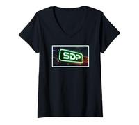 Femme Panneau néon Vert SDP T-Shirt avec Col en V