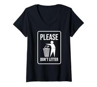 Femme Panneau « Please Don't Litter » pour Le Jour de la Terre T-Shirt avec Col en V