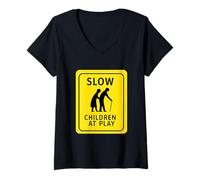 Femme Panneau Slow Children at Play T-Shirt avec Col en V