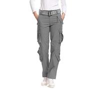 Femme Pantalon Cargo avec Plusieurs Poches Pantalon de Combat Décontracté en Coton Camouflage Militaire Tactique Extérieur Randonnée Gris 34