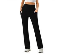 Femme Pantalon de Yoga Fluide Jambe Large Pant Taille Haute Élastique Leggings Décontractés Pants avec Cordon de Serrage/Poches Contrôle du Ventre Grande Taille pour Pilates, Danse, Fitness, Sport