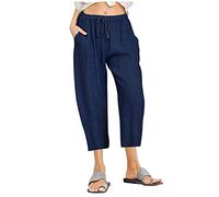 Femme Pantalon Été Coton Sport Harem Pantalon Léger Taille Haute Capri de Solide Couleur Pantacourt Sport Pants 3/4 Longueur Pants