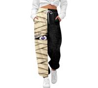 Femme Pantalon Imprimé Chat Noir Rayures Latérales Taille Élastiquée | Bord Froncé Bas, Vêtement Décontracté, Style Animal Pièce Graphique, Tenue Maison, Pour W nd Ville