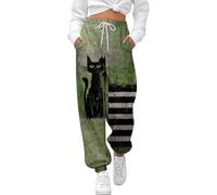 Femme Pantalon Imprimé Chat Noir Rayures Latérales Taille Élastiquée | Bord Froncé Bas, Vêtement Décontracté, Style Animal Pièce Graphique, Tenue Maison, Pour W nd Ville