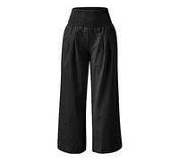 Femme Pantalon Large Été en Coton et Lin Fluide Palazzo Plage Taille Haute Bohème Long de Salon avec Poches, Élastique Poches Ample Jambe Larga Décontracté à Elegant Casual Pants