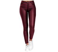 Femme Pantalon Simili Cuir Droit Taille Haute en Cuir PU Y2K Rétro Chic Elastique Leggings Noir Sexy