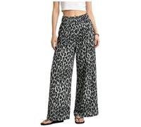 Femme Pantalons À Ceinture Élastique Larges Jambes En Lin Légers Léopard XS