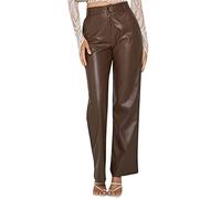 Femme Pantalons Simili Cuir Pantalon Droit Taille Haute en Cuir PU Pantalon de Loisirs Y2K Vintage Pantalon à la Mode élastique Legging Pantalon en Cuir Noir Sexy Pantalons