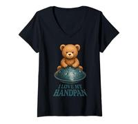 Femme Pantam - Peluche avec handpan et Message 1 - Fan Fun T-Shirt avec Col en V