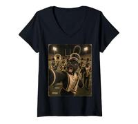 Femme Panther Trompette Player Funny Vintage Selfie Halftime Rally T-Shirt avec Col en V