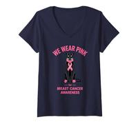 Femme Panther We Wear Pink Breast Cancer Awareness Octobre T-Shirt avec Col en V