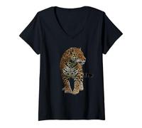 Femme Panthera Onca Forêt Tropicale d'Amérique du Sud Big Cat T-Shirt avec Col en V