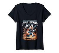 Femme Panthera Riot Tiger Guitare Power Rock Explosion T-Shirt avec Col en V