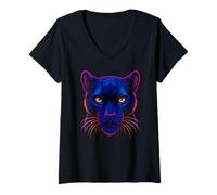 Femme Panthère Laguar féroce, Design de Style Tribal, Amour des Grands Chats T-Shirt avec Col en V