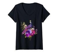 Femme Paon Floral coloré Style bohème T-Shirt avec Col en V