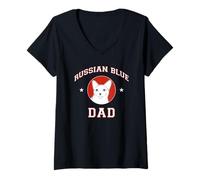 Femme Papa Chat Bleu Russe T-Shirt avec Col en V