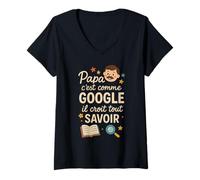 Femme Papa comme Google Il Croit Tout Savoir Humour T-Shirt avec Col en V