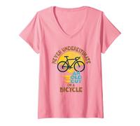 Femme Papa Cycling Never Underestimate an Old Guy on a Bicycle T-Shirt avec Col en V