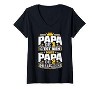 Femme Papa De 1 C'est Bien mais Papa De 2 C'est Mieux Cadeau Papy T-Shirt avec Col en V