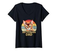Femme Papa de Chat abyssin Amusant, rétro, Vintage, J'aime Mon Petit Chat T-Shirt avec Col en V