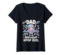 Femme Papa de l'anniversaire Kpop Idol Chibi Girls K Pop Fête à thème T-Shirt avec Col en V