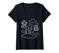 Femme Papa, de Quoi sont Faits Les Nuages ? Serveurs Linux T-Shirt avec Col en V