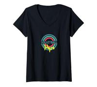 Femme Papa de volleyball avec cercles de volleyball modernes T-Shirt avec Col en V