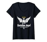 Femme Papa est Mon Ange, il Veille sur Moi en mémoire T-Shirt avec Col en V