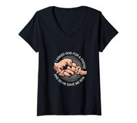 Femme Papa Fils Fête des Pères Pères Papa I Asked God for A FR T-Shirt avec Col en V