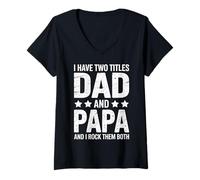 Femme Papa, J'Ai Deux titres, Papa et Moi, Je Les Aime Tous Les Deux T-Shirt avec Col en V
