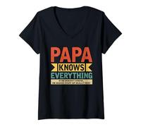 Femme Papa Knows Everything Best Dad New Daddy Fête des pères T-Shirt avec Col en V