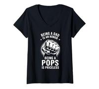 Femme Papa Life Strong Fist Family Pride Vintage Father Grandpa T-Shirt avec Col en V