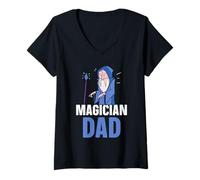 Femme Papa Magicien Truc Magie Assistant Sorcier Magicien T-Shirt avec Col en V