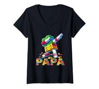Femme Papa Master Builder Dabbing Building Blocks Father's Day Fun T-Shirt avec Col en V