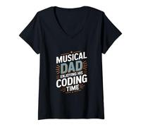 Femme Papa Musicien appréciant Son Programmeur de Temps de Codage T-Shirt avec Col en V