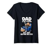 Femme Papa ne dort Pas, il Repose Juste Ses Yeux, C'est drôle T-Shirt avec Col en V