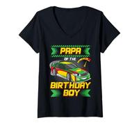 Femme Papa of The Birthday Boy Race Car Party Family Matching T-Shirt avec Col en V