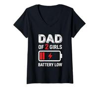 Femme Papa of Two Girls Daddy and 2 Daughters Funny Father's Day T-Shirt avec Col en V