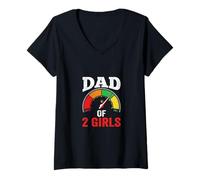 Femme Papa of Two Girls Daddy and 2 Daughters Funny Father's Day T-Shirt avec Col en V