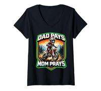Femme Papa paie Maman Prie pour Enfants Dirt Bike Rider Boy Dirtbike Amoureux T-Shirt avec Col en V