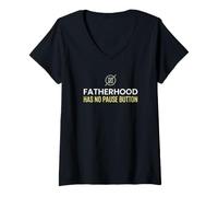 Femme Papa, paternité, Bouton « No Pause » épuisé T-Shirt avec Col en V