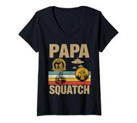 Femme Papa Squatch Bigfoot Alien OVNI Rétro Vintage Famille Assorti T-Shirt avec Col en V