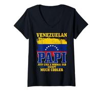 Femme Papa vénézuélien Drapeau Venezuela Fierté drôle Fête des Pères T-Shirt avec Col en V