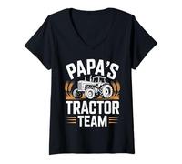Femme Papa's Tractor Team Farmer Grandpa Family T-Shirt avec Col en V