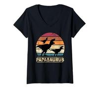 Femme Papasaurus Dinosaure Tyrannosaurus Rex Twin Papa Dino Saurus T-Shirt avec Col en V