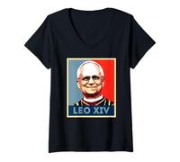 Femme Pape Leo XIV Portrait Pop Art T-Shirt avec Col en V