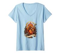 Femme Pape Léon XIV Cœur Flamboyant de Saint Augustin in Illo Uno Unum T-Shirt avec Col en V
