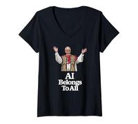 Femme Pape Léon XIV « L'IA Appartient à Tous » - MAGNIFICA HUMANITAS T-Shirt avec Col en V